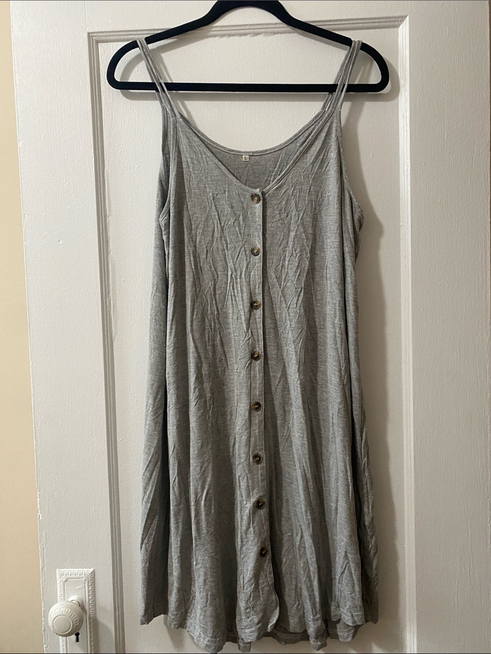 Gray Button-Front Spaghetti Strap Dress